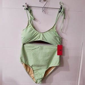 Pick Pink Striped High Waisted Bathing Suit Size M